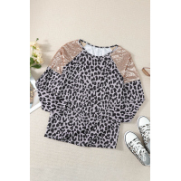 Sequin Shoulder Splicing Leopard Long Sleeve Top