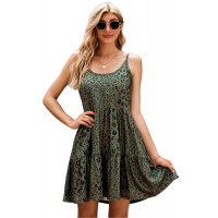 Olive Tiered Leopard Babydoll Dress