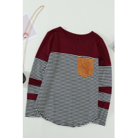 Wine Pinstripe Patch Pocket Top