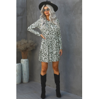 Gray Long Sleeve Leopard Print Mini Dress