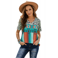 Leopard Serape Print V Neck T-shirt