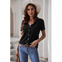 Black Textured Short Sleeve Top