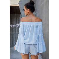 Sky Blue Swiss Dot Off The Shoulder Top