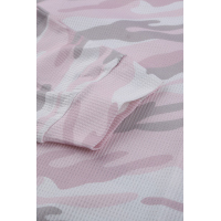 Pink Split Neck Camo Thermal Knit Top