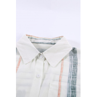 Orange V Neck Stripes Roll Up Sleeve Button Up Shirt