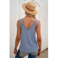 Sky Blue Eyelash V Neck Cami Tank Top