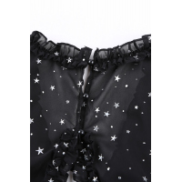 Black Glitter Stars V Neck Backless Ruffle Mini Dress