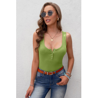 Green Sleeveless Scoop Neck Button Tank Top