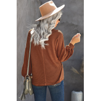 Brown Billowed Sleeve Thermal Knit Top