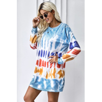 Blue Tie Dye Long Sleeve Sweatshirt Dress