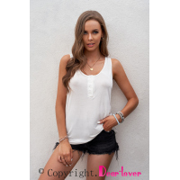 White Button Loose Tank Top