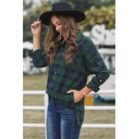 Green Loose Fit Boyfriend Style Plaid Shirt