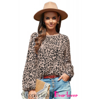 Khaki Leopard Print Patchwork Top