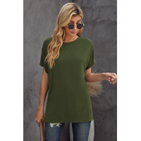 Green Round Neck Short Sleeve Solid Color Tee