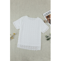 White Swiss Dot Texture Short Sleeve Top