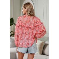 Red Saint Helena Printed Ruffle Blouse