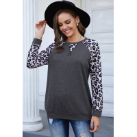 Gray Leopard Long Sleeve Top