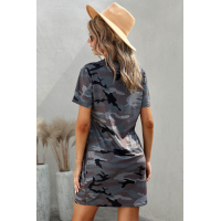 Cotton Blend Camo Print T-shirt Mini Dress