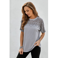 Lace Yoke Hollow-out Knit Top