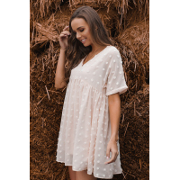 White Fever Pitch Pom Babydoll Tunic Dress