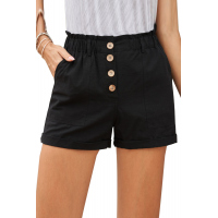 Black Cuffed High Waist Shorts