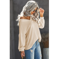 Beige Billowed Sleeve Thermal Knit Top