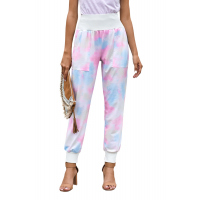 Multicolor Tie-dye Pocket Casual Pants With Slit