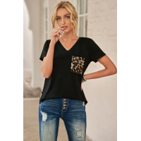 Leopard Printed Splicing T-Shirt