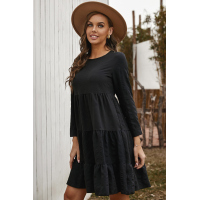 Black Long Sleeve Babydoll Ruffled Mini Dress