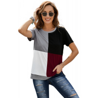 Wine Red Colorblock T-shirt with Slits