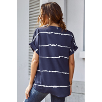 Blue Striped Folded Short Sleeve Shirt