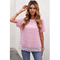 Pink Swiss Dot Texture Short Sleeve Top