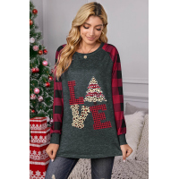 Red Plaid Christmas Print Long Sleeve Top