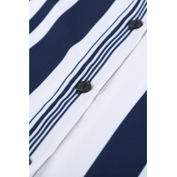 White Navy Striped Short Sleeve Button Shirt