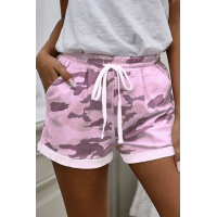 Pink Camo Print Cotton Casual Shorts