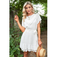 White Tassel Bust Wrap Bottom Dress