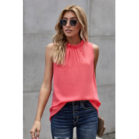 Red Ruffle Trim Neckline Tank Top