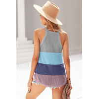 Gray Color Block Striped Knit Tank Top