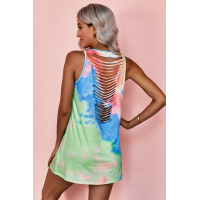 Tie Dye Hollow Out Sleeveless Mini Dress