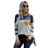 Blue Pinstripe Patch Pocket Top