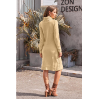 Khaki Hand Knitted High Neck Sweater Dress