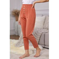 Orange Linen Blend Pocketed Pants