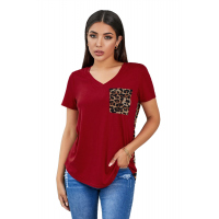 Red Leopard Printed Splicing T-Shirt