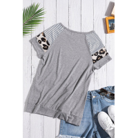 Gray Color Block Short Sleeve Loose Fit Top