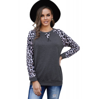 Gray Leopard Long Sleeve Top