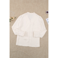 Beige Frilled V Neckline Buttoned French Shirt