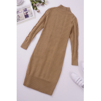 Brown High Neck Textured Bodycon Sweater Dress