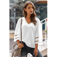 White Flare Sleeve V Neck Loose Blouse