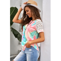 Bright Tie-dye Crochet Raglan Tee