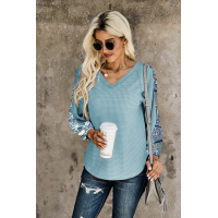 Sky Blue Contrast Eyelet Thermal Knit Top